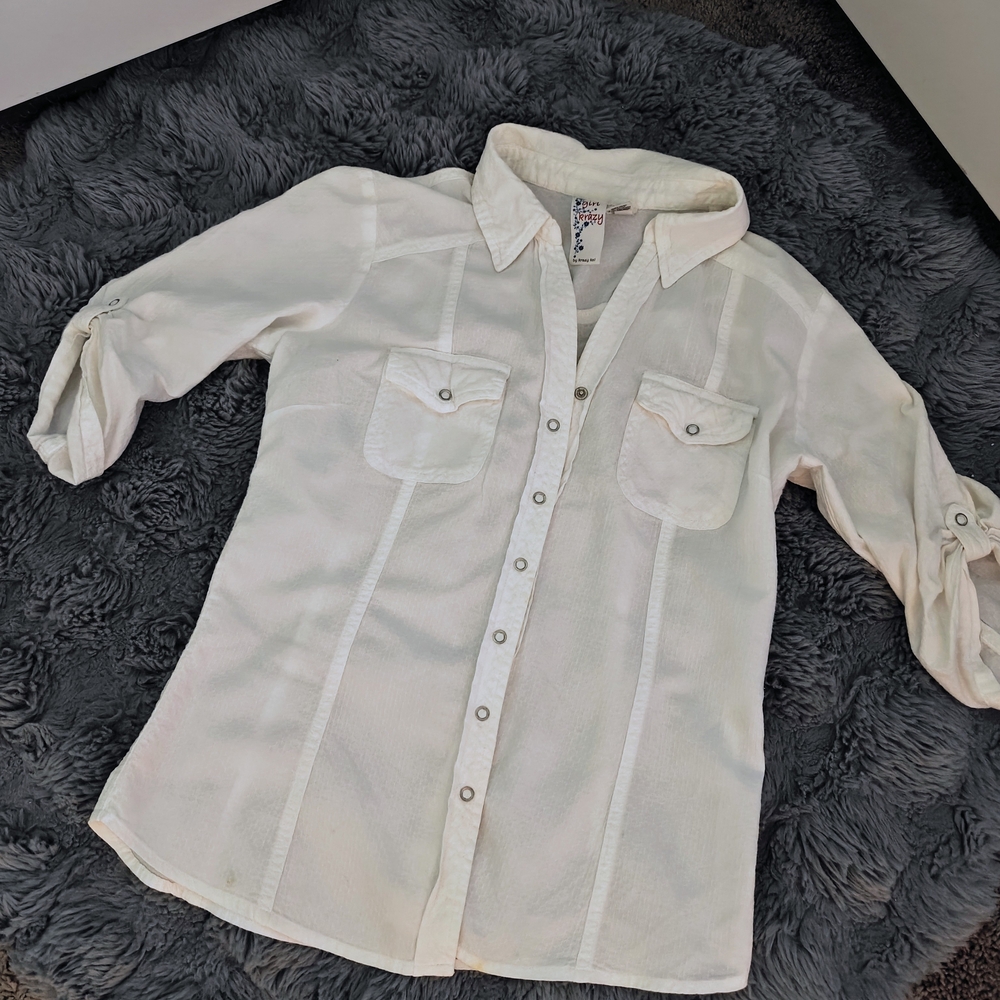 Girl Krazy White Button Down Shirt